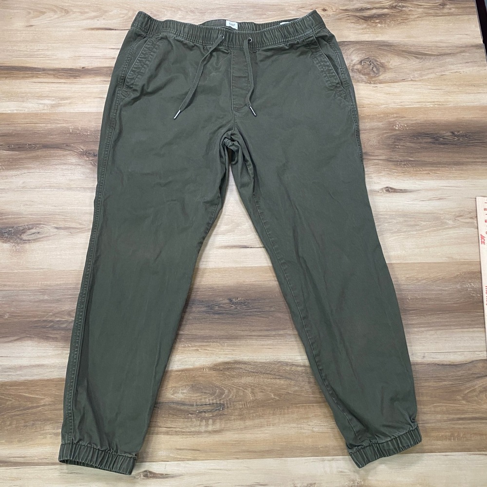 Gap Essential Jogger Size L Casual Stretch Twill Pant Black Moss Green